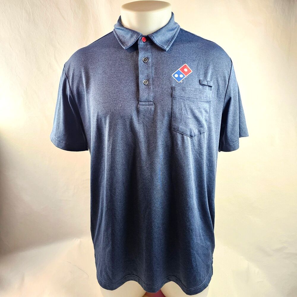Dominos Gear Polo Mens Medium Blue Employee Uniform Work Shirt Pizza Logo Pocket